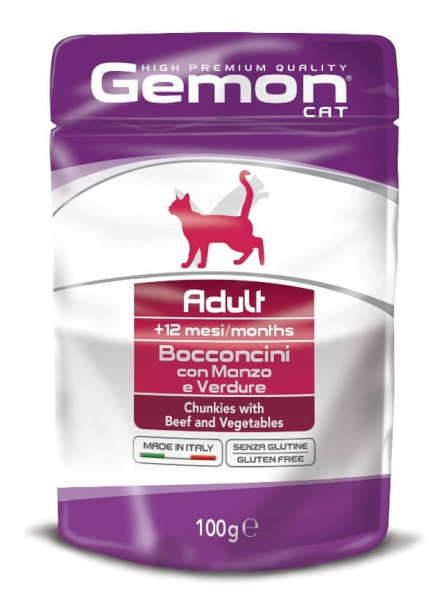 Влажная еда для кошек Gemon Cat Adult (говядина, овощи)