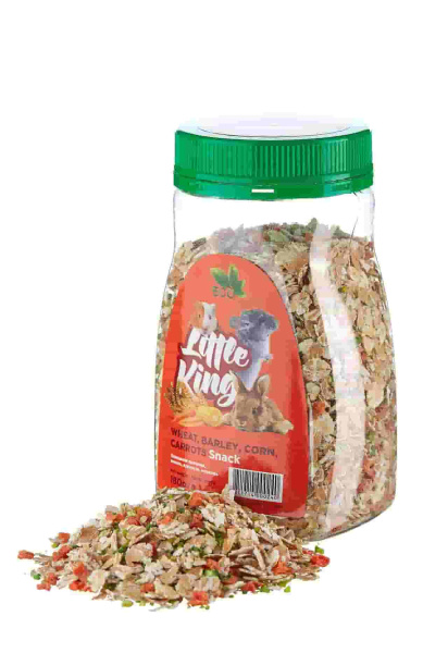 Лакомство для грызунов, плющеная пшеница, ячмень, кукуруза, морковь Little King