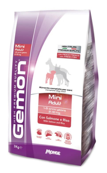 Каталог Сухой корм для собак Gemon Dog Mini Adult (лосось, рис) для собак