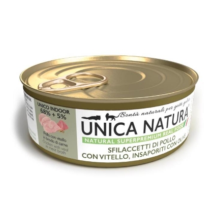 Консервы для кошек Unica Natura UNICO INDOOR Филе курицы с телятиной и оливками