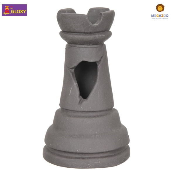 Аквариумная Декорация GLOXY Шахматная фигура Ладья черная 7х7х12 см