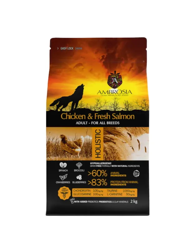 Рацион для собак всех пород Сухой корм для собак Ambrosia Grain Free Dog Adult All Breed (курица, лосось)