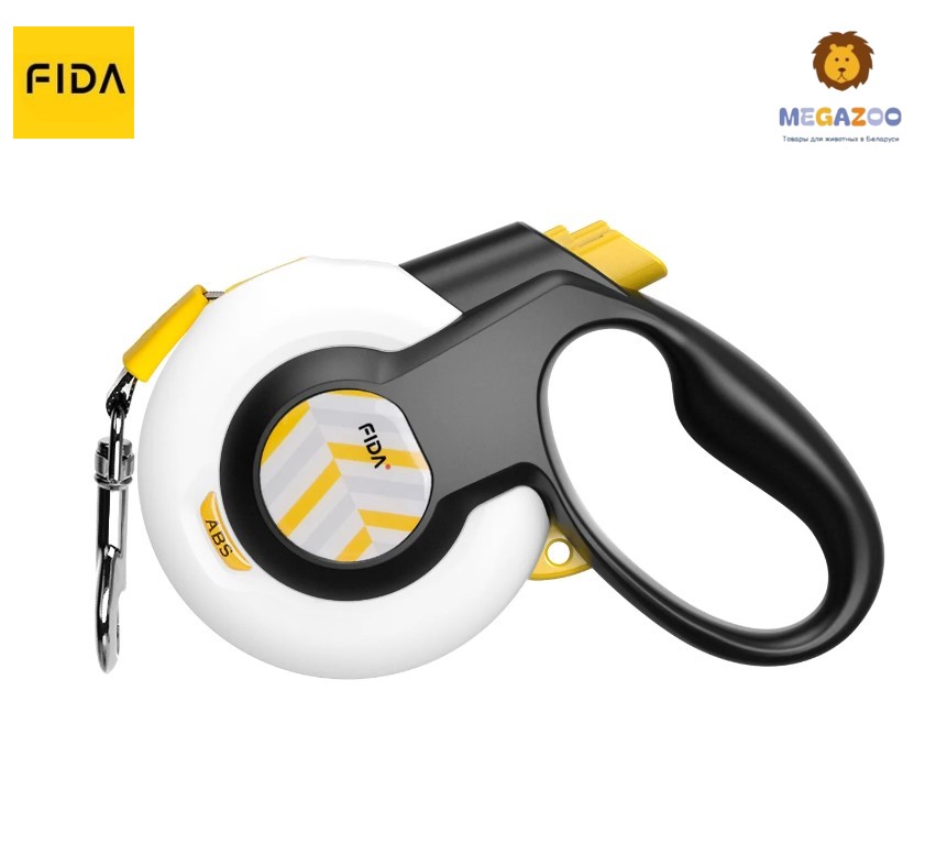 Поводок-рулетка с АБС для собак Fida AutoBrake (лента), белая