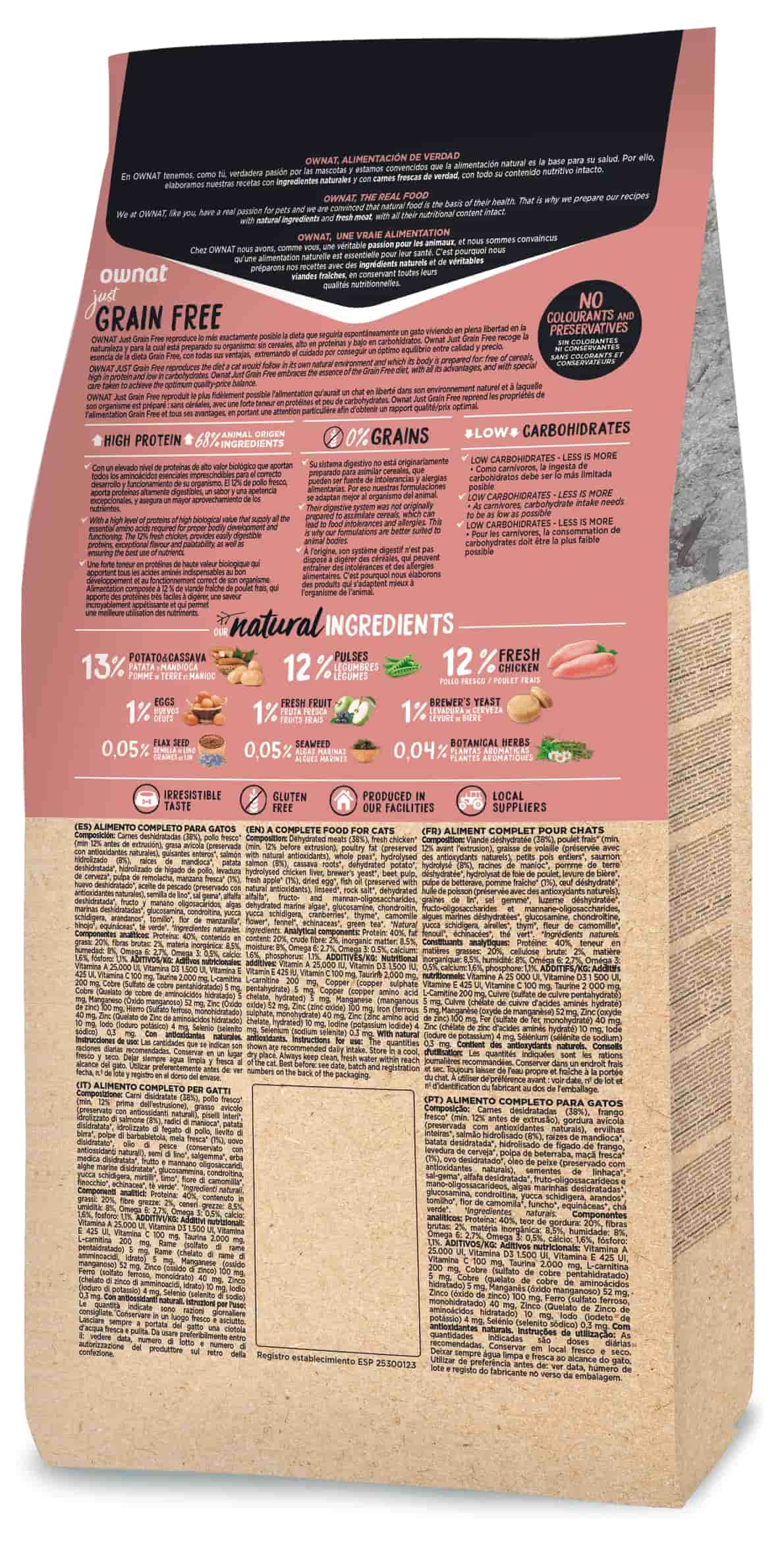 Сухой корм для кошек OWNAT Just Grain Free Adult Cat (курица)