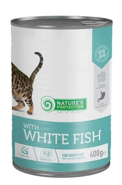 Влажное питание для кошек Nature's Protection Cat Sensitive (белая рыба) 400 гр