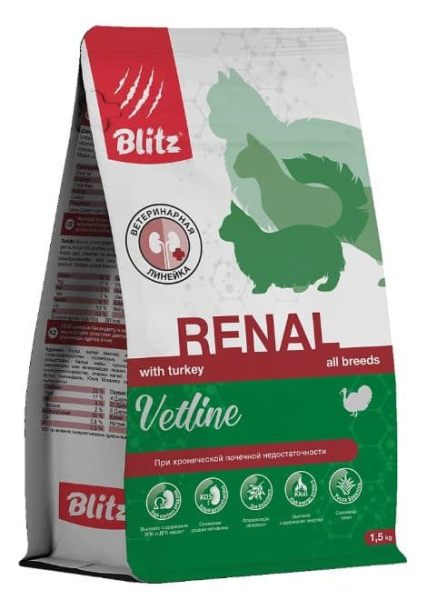 Сухой корм для кошек BLITZ Cat Vetline Renal (индейка)