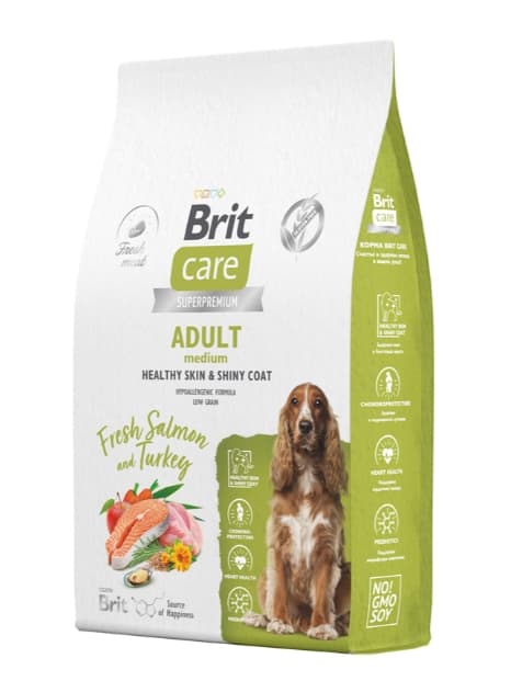 Еда для собак Сухой корм для собак Brit Care Dog Adult M Healthy Skin&Shiny Coat (лосось, индейка)