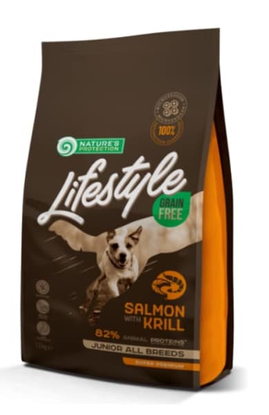 Пища для щенков Сухой корм для щенков Nature's Protection Lifestyle Junior Dog (Лосось и криль)