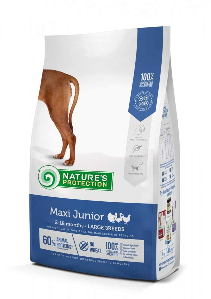 Пища для больших щенков Сухой корм для щенков крупных пород Nature's Protection MAXI JUNIOR