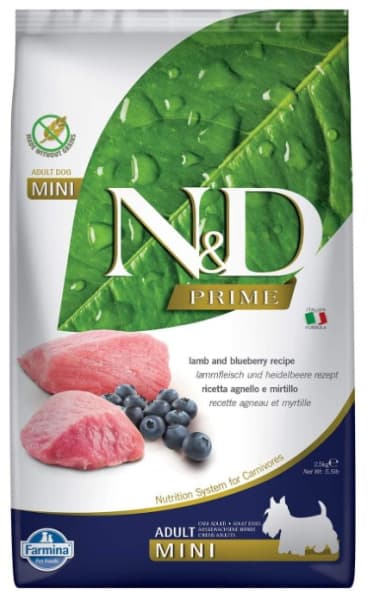 Полнорационный корм для собак Сухой корм для собак Мини пород Farmina N&D GF Prime Adult Mini (ягнёнок, черника)
