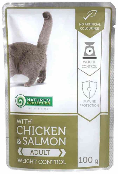 Влажная еда для кошек контроль веса Nature's Protection Weight Control с курицей и лососем