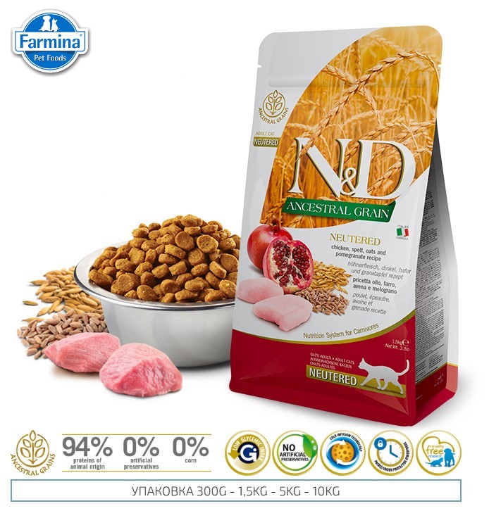 Сухой корм для кошек Farmina N&D Ancestral LG Cat Chicken & Pomegranate Neutered