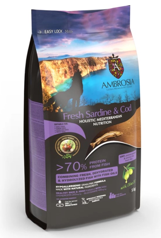 Каталог Сухой корм для взрослых собак AMBROSIA MEDITERRANEAN (сардина, треска) для собак