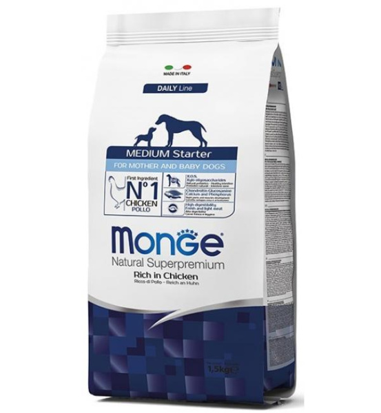 Каталог Сухой корм для щенков Monge Dog Daily Line Medium Starter (курица, рис) для собак