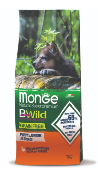 Каталог Сухой корм для щенков Monge BWild GF Puppy & Junior (утка, картофель) для собак