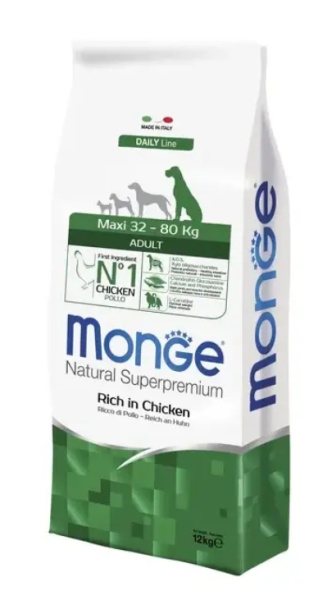 Каталог Сухой корм для собак Monge Dog Daily Line Maxi Adult (курица, рис) для собак