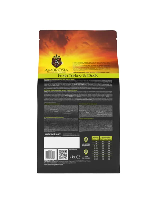 Еда для собак всех пород Сухой корм для собак Ambrosia Grain Free Dog Adult All Breed (индейка, утка)