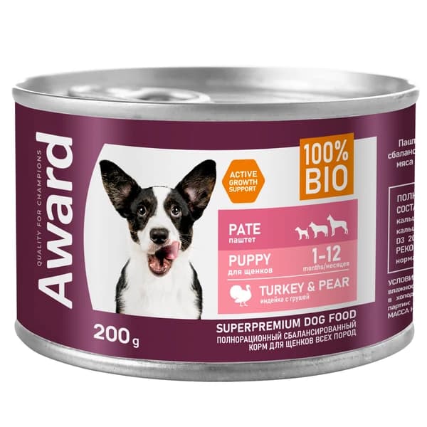 Пища для щенков в паштете Award Puppy (индейка с грушей)