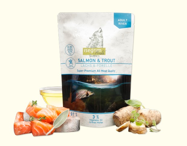 Пресервы для собак Влажный корм для собак Isegrim Roots Adult River (лосось и форель)