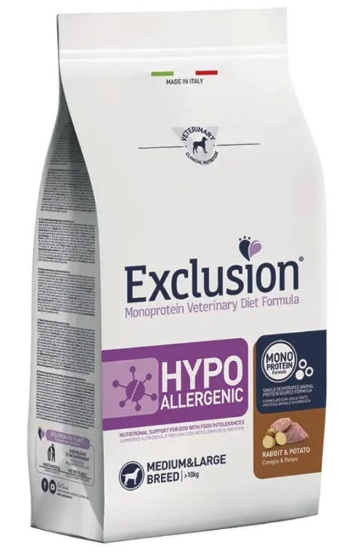 Каталог Сухой корм для собак EXCLUSION VET DIET HYPOALLERGENIC Adult Medium&Large Breed (кролик, картофель) для собак
