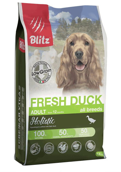 Каталог Сухой корм для собак Blitz Holistic Adult Dog All Breeds (утка) для собак