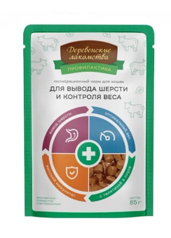 Питание корм для кошек Деревенские лакомства Вывод шерсти и контроль веса (телятина)