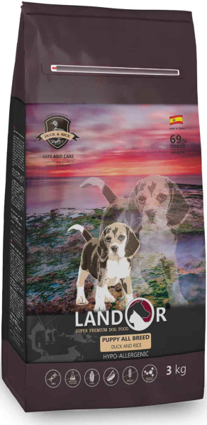 Каталог Сухой корм для щенков LANDOR Dog Puppy All Breed (утка, рис) для собак