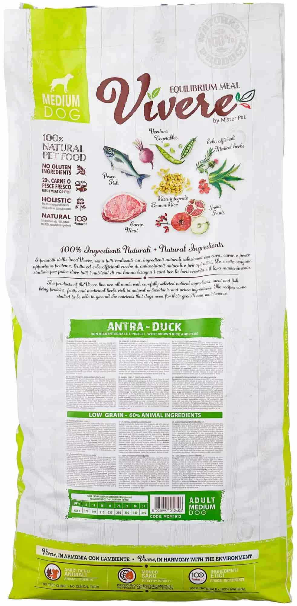 Пища Сухой корм для собак средних пород Vivere Dog Adult Medium (утка)