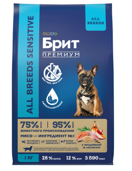 Пища для собак с чувствительным пищеварением  Сухой корм для собак Brit Premium Dog Adult Sensitive (лосось, индейка)
