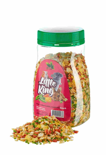 Лакомство для грызунов плющеный горох, кукуруза, морковь Little King