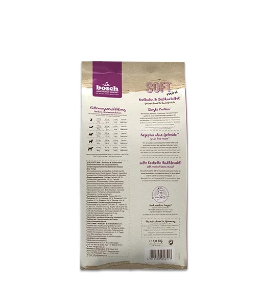 Питание для мелких собак Сухой корм для собак Bosch Soft Mini (цесарка с бататом)