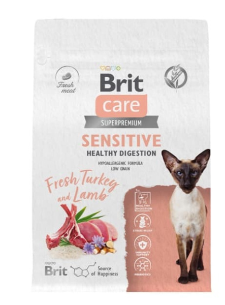 Сухой корм для кошек Brit Care Cat Sensitive Healthy Digestion (индейка, ягненок)