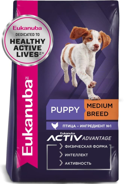 Пища для щенков средних пород Сухой корм для щенков Eukanuba Puppy Medium Breed (птица)