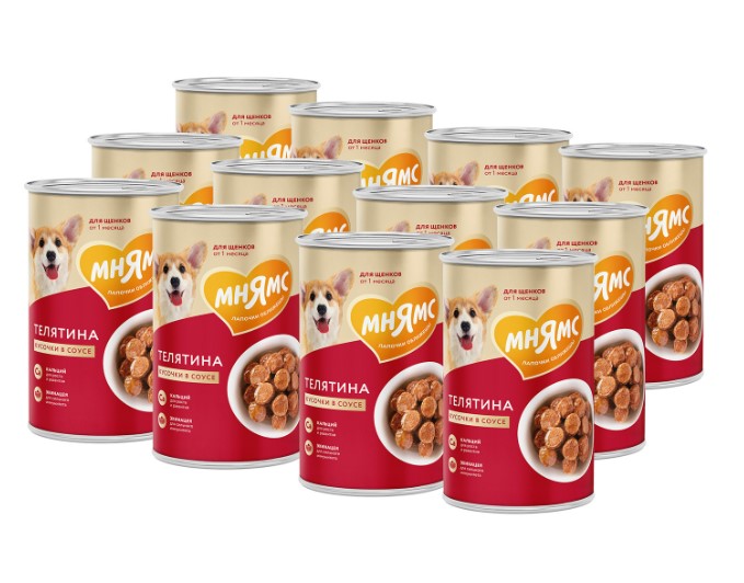 Влажный корм Мнямс Кусочки в соусе с телятиной для щенков всех пород «ПРАВИЛЬНОЕ РАЗВИТИЕ»