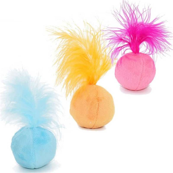 Игрушка мяч плюшевый с перышком 4 см