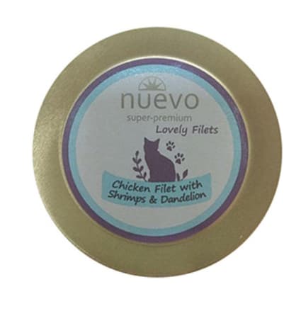 Влажный рацион для кошек NUEVO Cat (куриное филе, креветки, одуванчик) 85 гр 