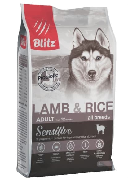 Каталог Сухой корм для собак Blitz Sensitive Adult Dog All Breeds (ягненок, рис) для собак