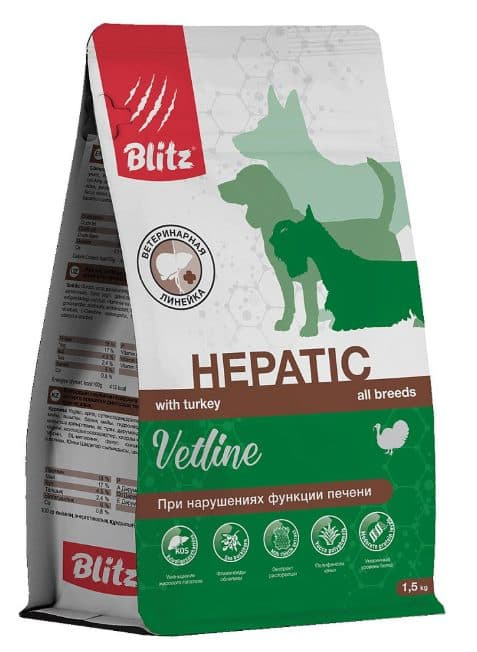 Каталог Сухой корм для собак BLITZ Dog Vetline Hepatic (индейка) для собак