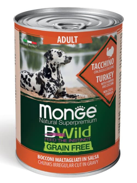 Консервы для собак Monge BWild GF Dog Adult All Breeds Turkey (индейка,тыква)