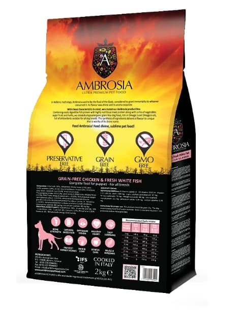 Пища для щенков Сухой корм для щенков Ambrosia Grain Free Puppy All Breed (курица, рыба)