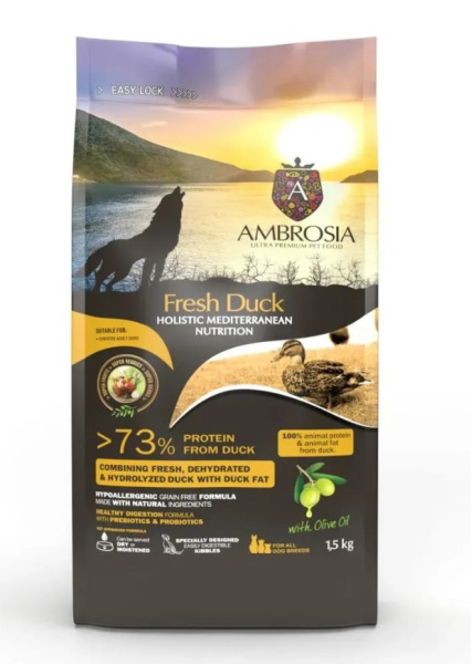 Еда  для взрослых собак AMBROSIA MEDITERRANEAN (утка)