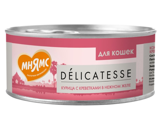 Влажный дополнительный корм Мнямс для кошек Курица с креветками нежном желе