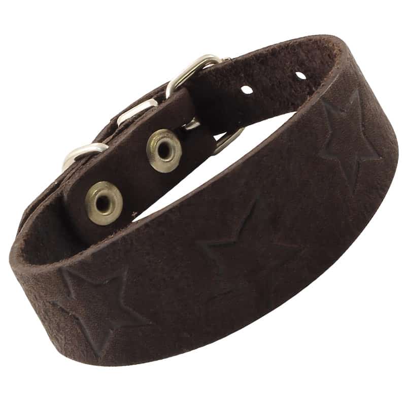 Ошейник-мини кожаный одинарный "Узор" c тиснением 33 мм*300 мм (11232085)