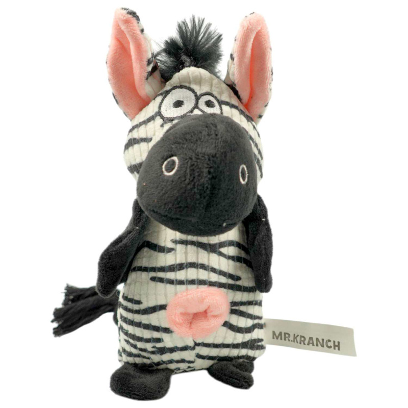 Игрушка Mr.Kranch для собак Зебра плюшевая с канатиками, пищалкой и карманом под лакомство 21 см