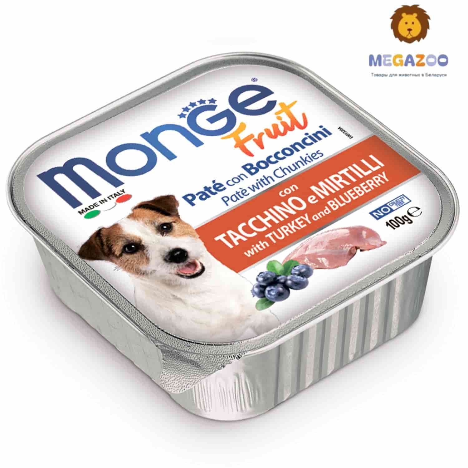 Влажный рацион для собак Monge Fruit Dog Adult (индейка, черника)