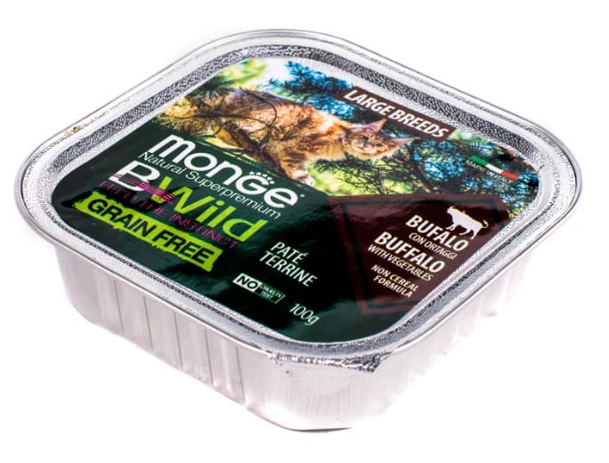 Влажное питание для кошек Monge Cat BWild GF Large Breeds (буйвол, овощи)
