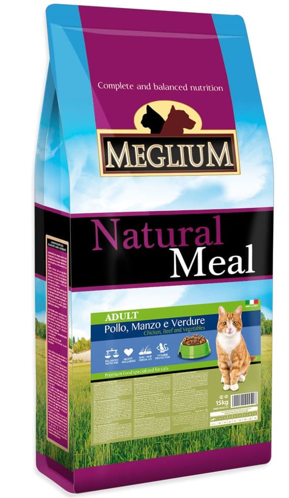 Пища для котов Сухой корм для кошек Meglium Adult Cat (курица, говядина, овощи)