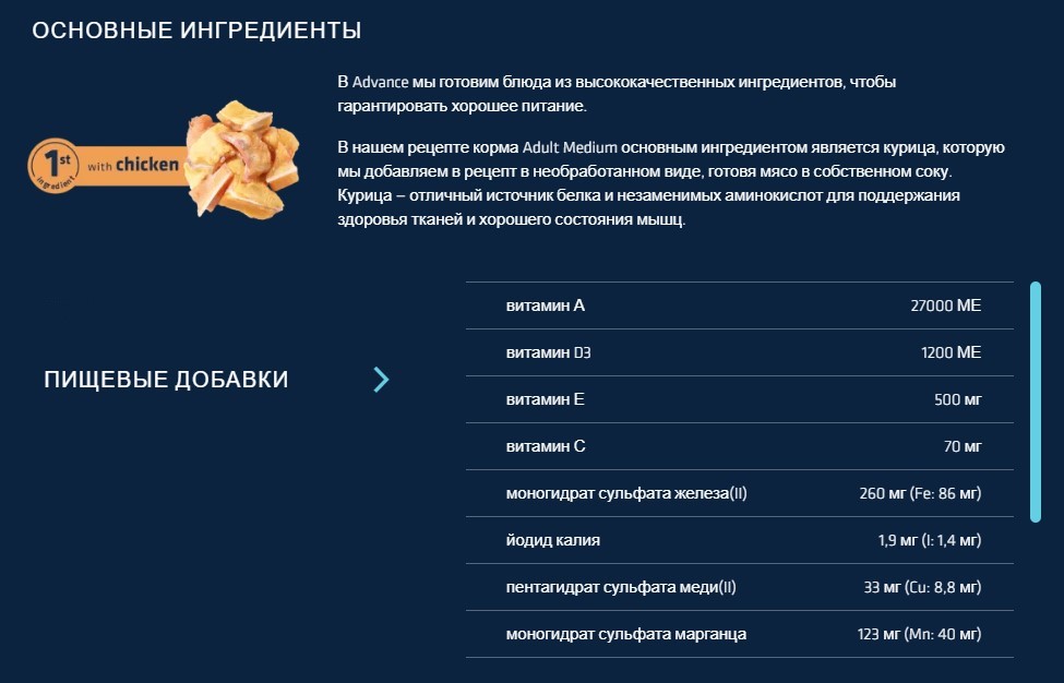 Пища для собак средних пород Сухой корм для собак средних пород Advance Dog Adult Medium (курица)