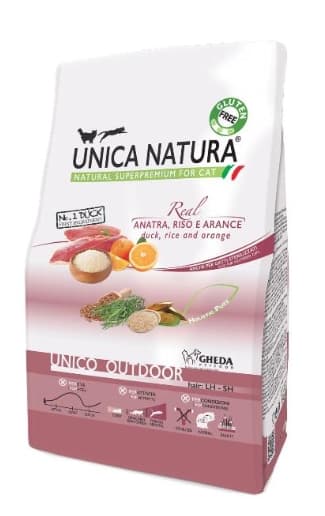 Сухой корм для кошек Unica Natura Unico Outdoor (Утка, рис, апельсин)