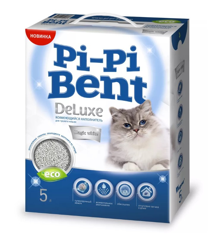Наполнитель бентонитовый Pi-Pi-Bent Deluxe Magic White (без запаха) 5л.